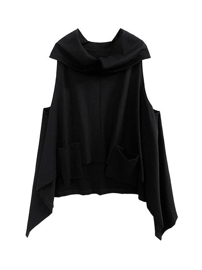 Irregularity Loose Pockets Solid Color Heaps Collar T-Shirts Vest Top