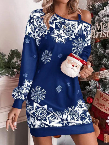 Bodycon Long Sleeves Contrast Color Printed Split-Joint One-Shoulder Midi Dresses