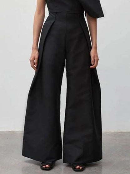 Loose Sleeveless Solid Color Off-The-Shoulder Vest Tops + Pants Bottoms Two Pieces Set