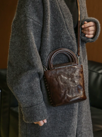 Vintage Leather Artistic Bucket Bag