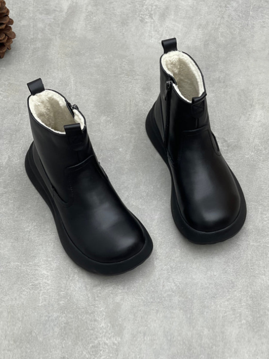 Women Causal Genuine Leather Spliced Ankle Boots