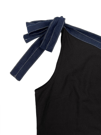 A-Line Sleeveless Asymmetric Contrast Color One-Shoulder Maxi Dresses