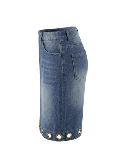 High Waisted Wide Leg Buttoned Hollow Pockets Solid Color Split-Joint Jean Pants Bottoms Shorts Bottoms