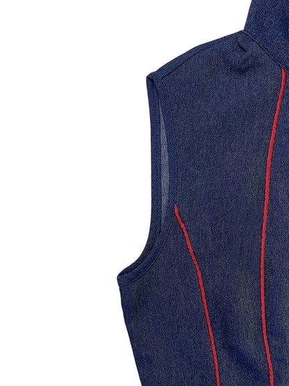 High Waisted Sleeveless Pockets Zipper Stand Collar Jumpsuits