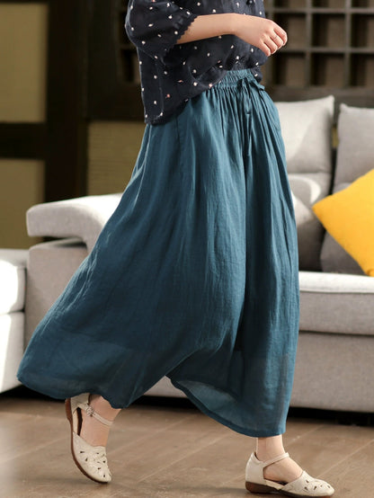 Plus Size Women Casual Solid Ramie Summer Skirts