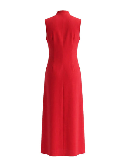 A-Line High Waisted Buttoned Pockets Solid Color Lapel Maxi Dresses Shirt Dress