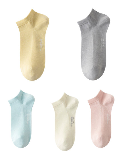 5 Pairs Women Summer Pure Color Cotton Socks