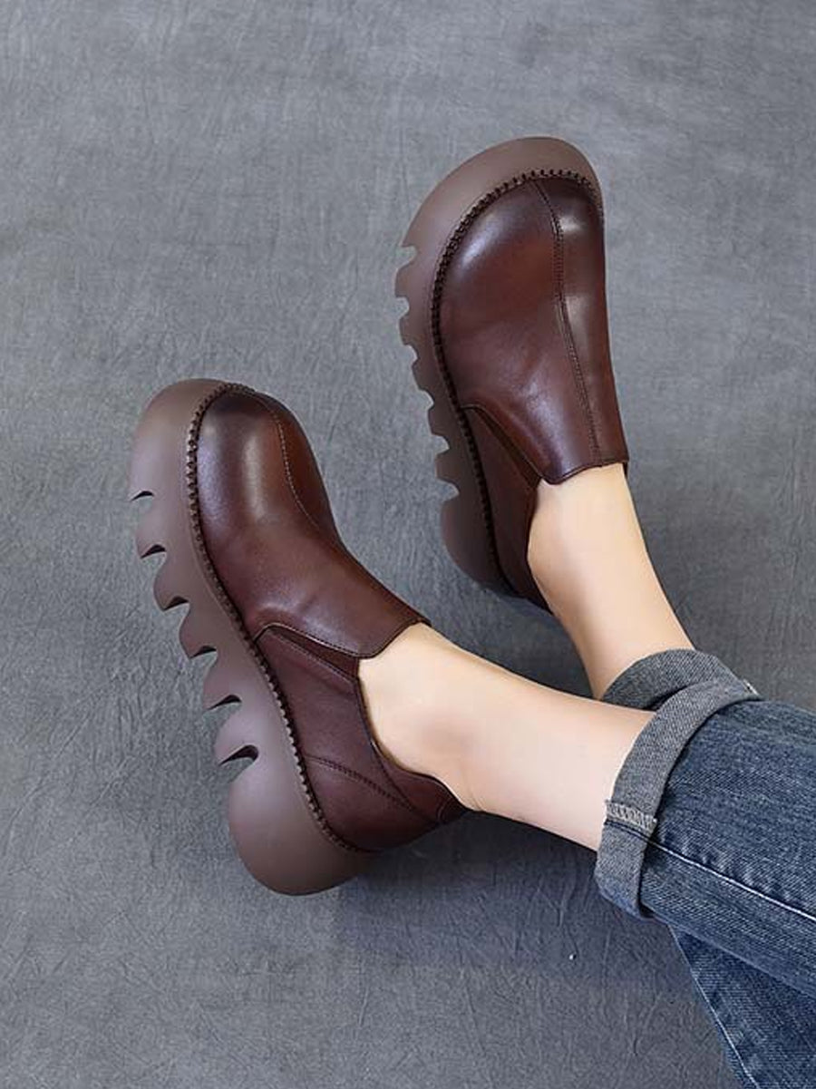 Women Autumn Vintage Genuine Leather Platform Shoes