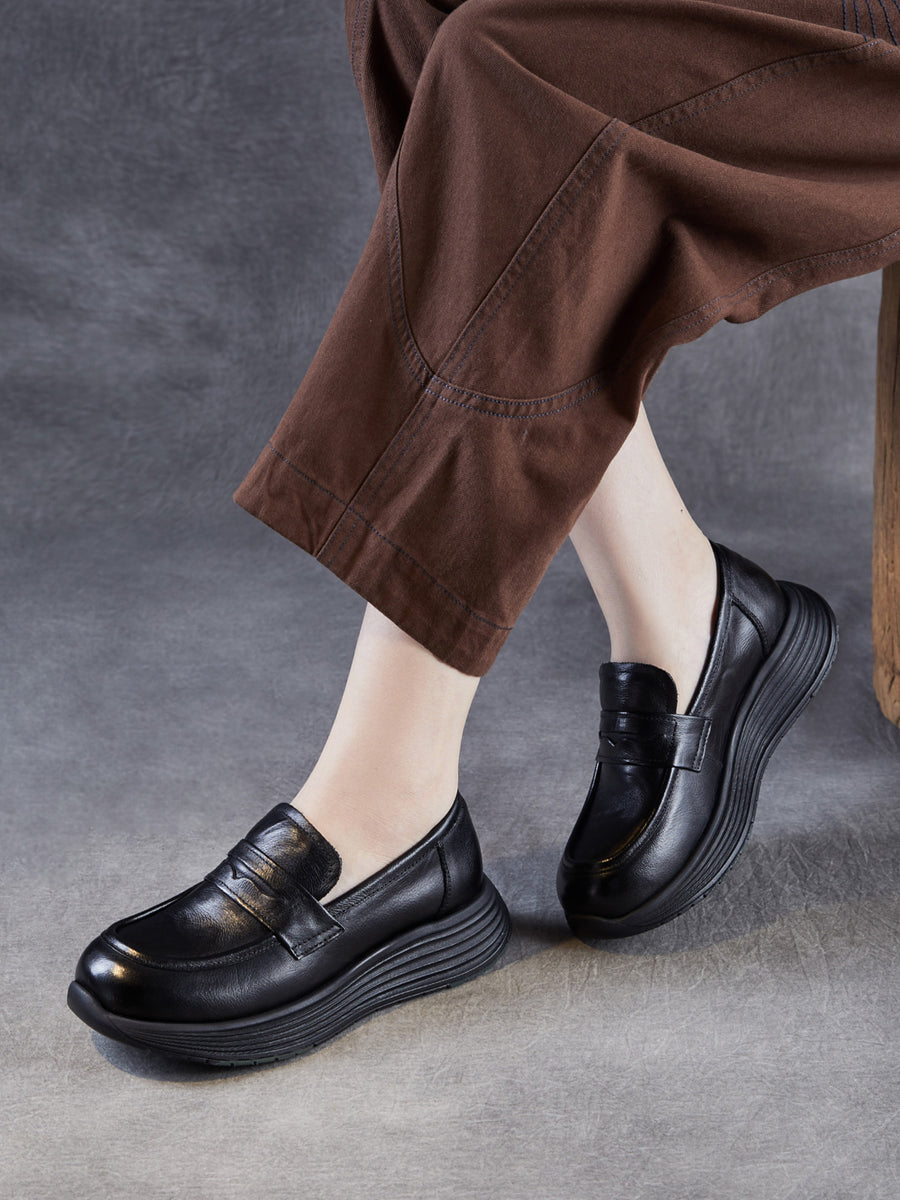Women Vintage Genuine Leather Platform Shoes