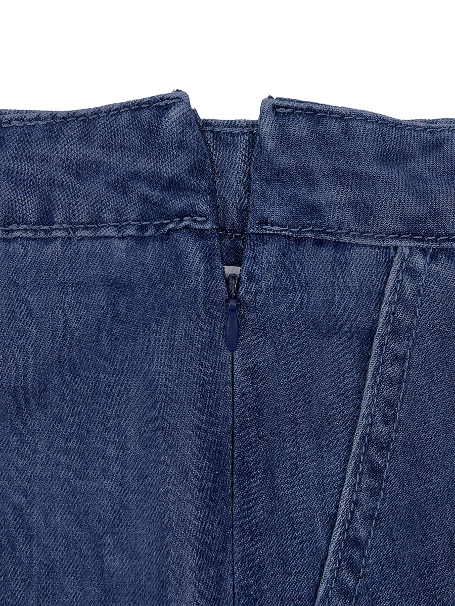 Loose Wide Leg Contrast Color Pockets Jean Pants Bottoms