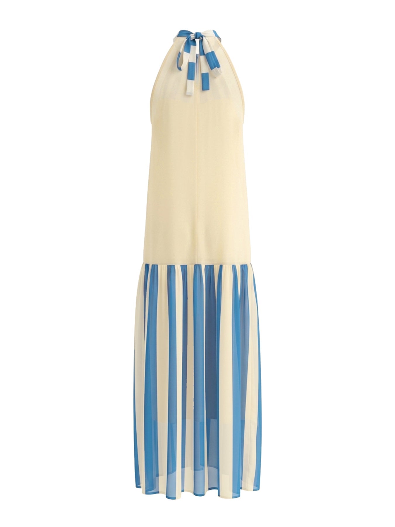 A-Line Loose Contrast Color Pleated Striped Halter-Neck Maxi Dresses