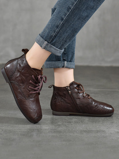 Women Autumn Genuine Leather Low Heel Ankle Boots