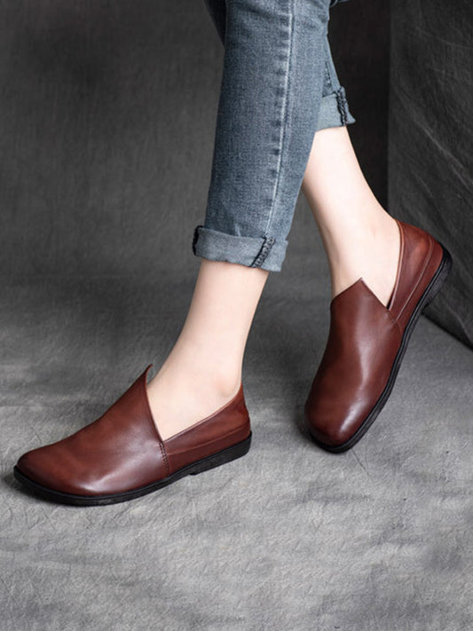 Women Casual Genuine Leather Pure Color Flat Shoes
