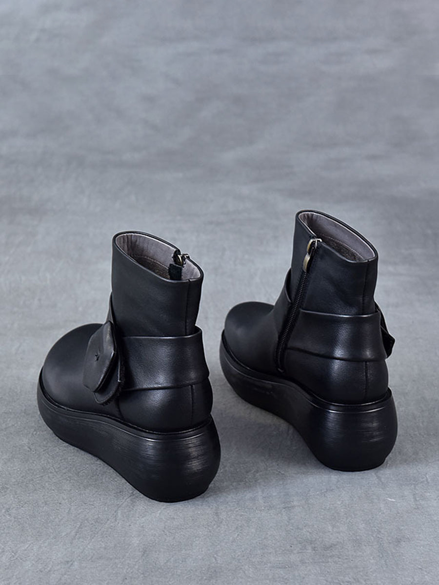 Women Genuine Leather Spliced Platform Boots