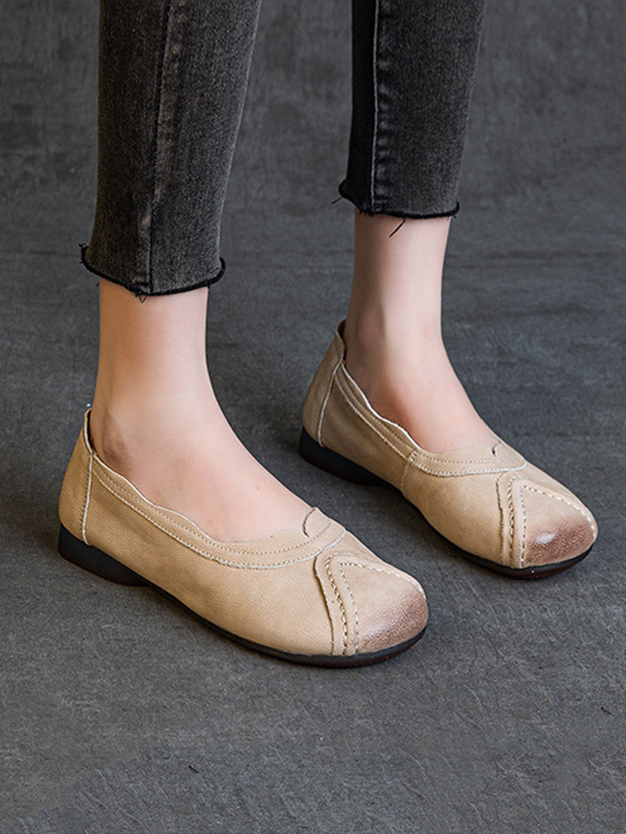 Women Summer Retro Genuine Leather Spliced Shoes