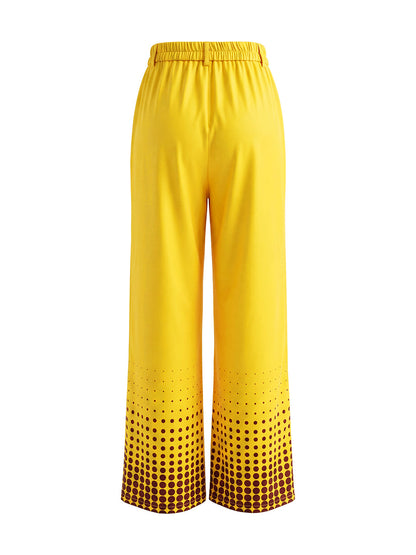 High Waisted Loose Contrast Color Pockets Polka-Dot Split-Joint Suit Pants