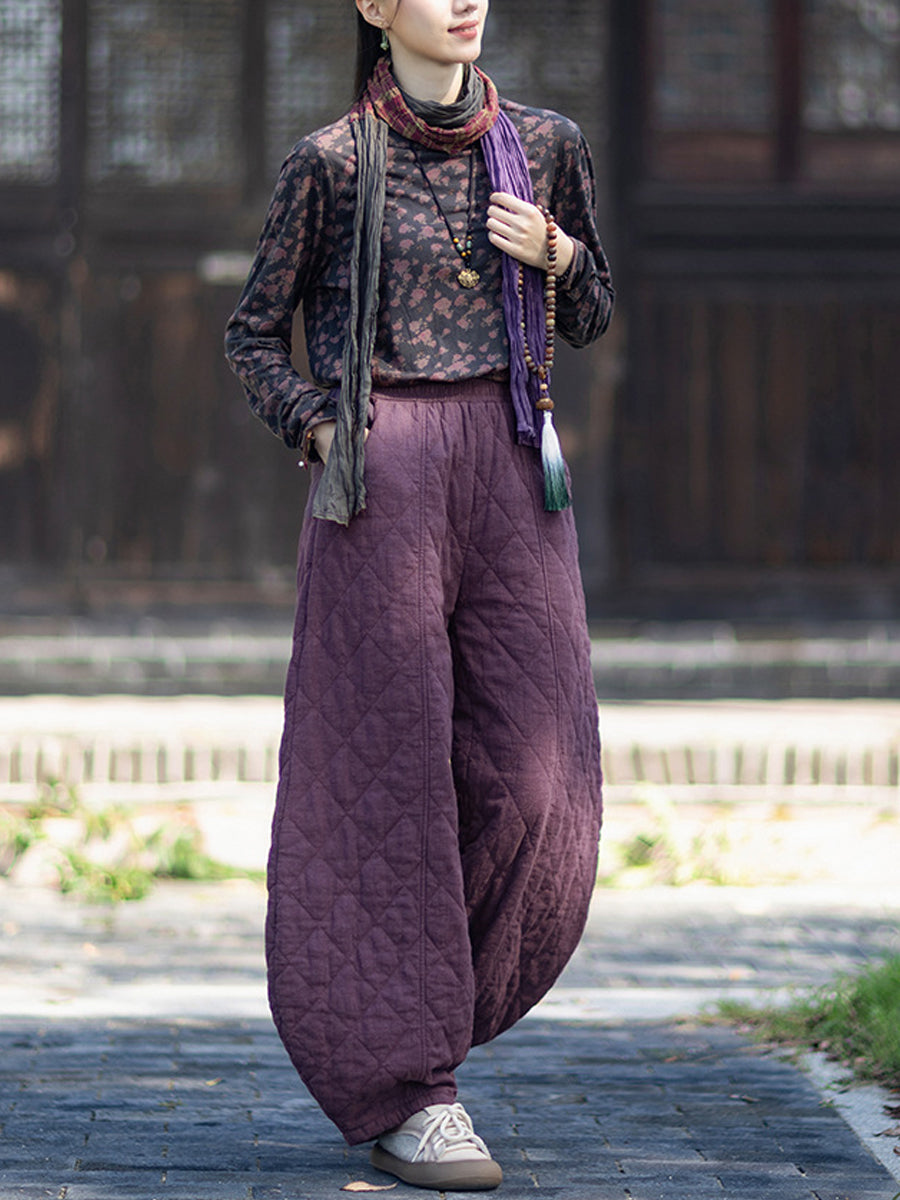 Women Winter Casual Pure Color Padded Bloomers