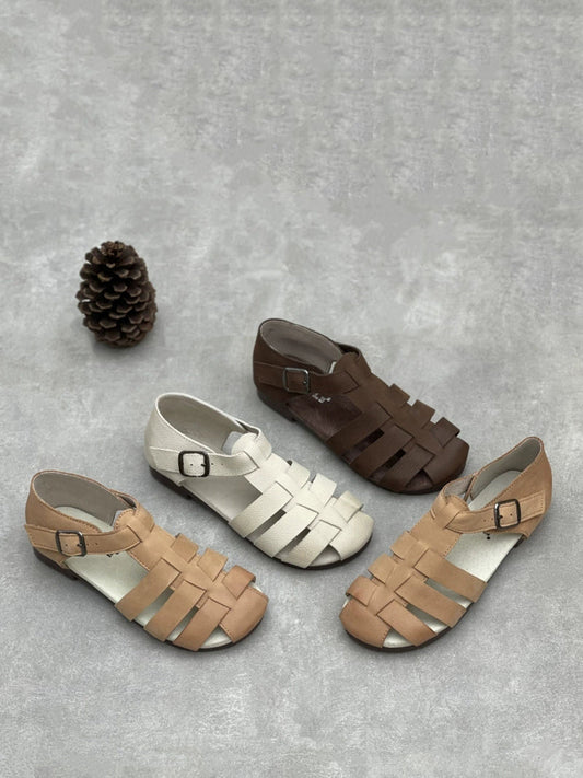 Women Summer Genuine Leather Soft Low Heel Sandals