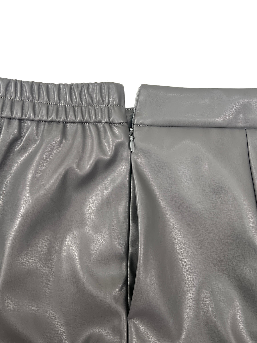 High Waisted Elasticity Pleated Pockets Solid Color Zipper Wide Leg Pants