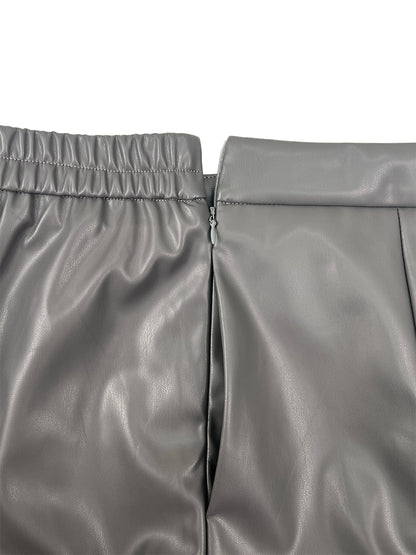 High Waisted Elasticity Pleated Pockets Solid Color Zipper Wide Leg Pants
