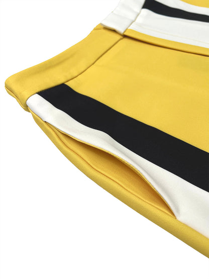 High Waisted Contrast Color Pockets Striped Pants Trousers