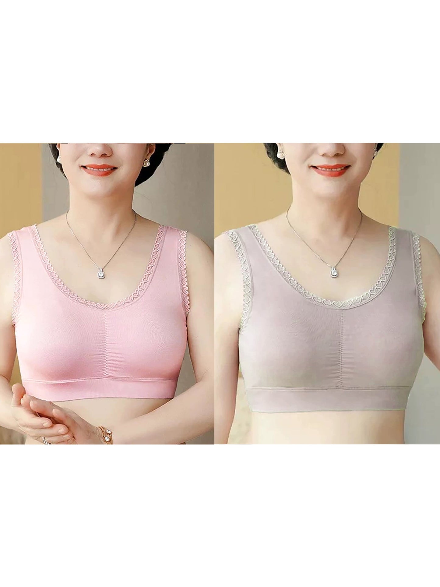 2 Pieces Women One-Piece With Bra Pad Lace Pure Color Bar
