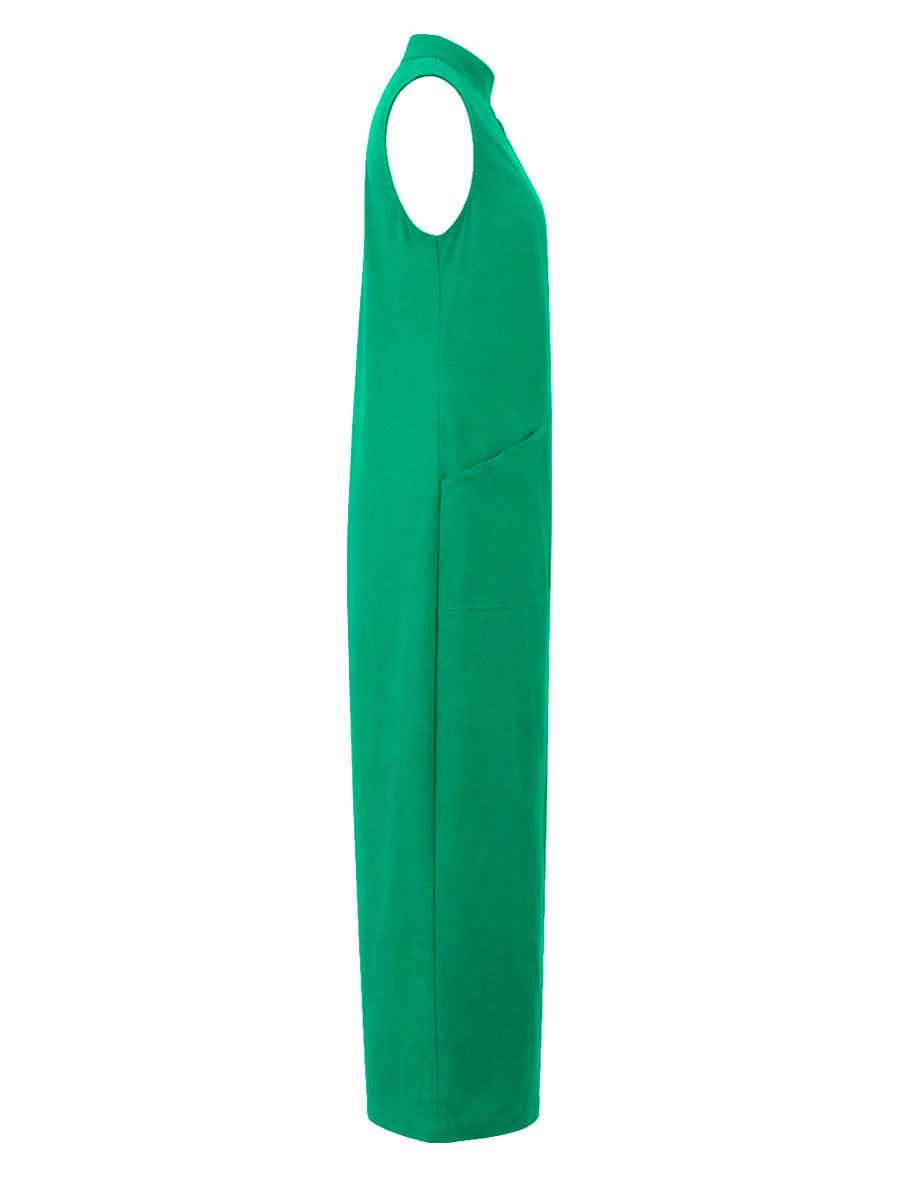 Solid Color Buttoned Wide Leg Sleeveless Stand Collar Jumpsuits
