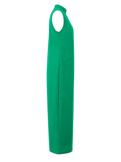 Solid Color Buttoned Wide Leg Sleeveless Stand Collar Jumpsuits