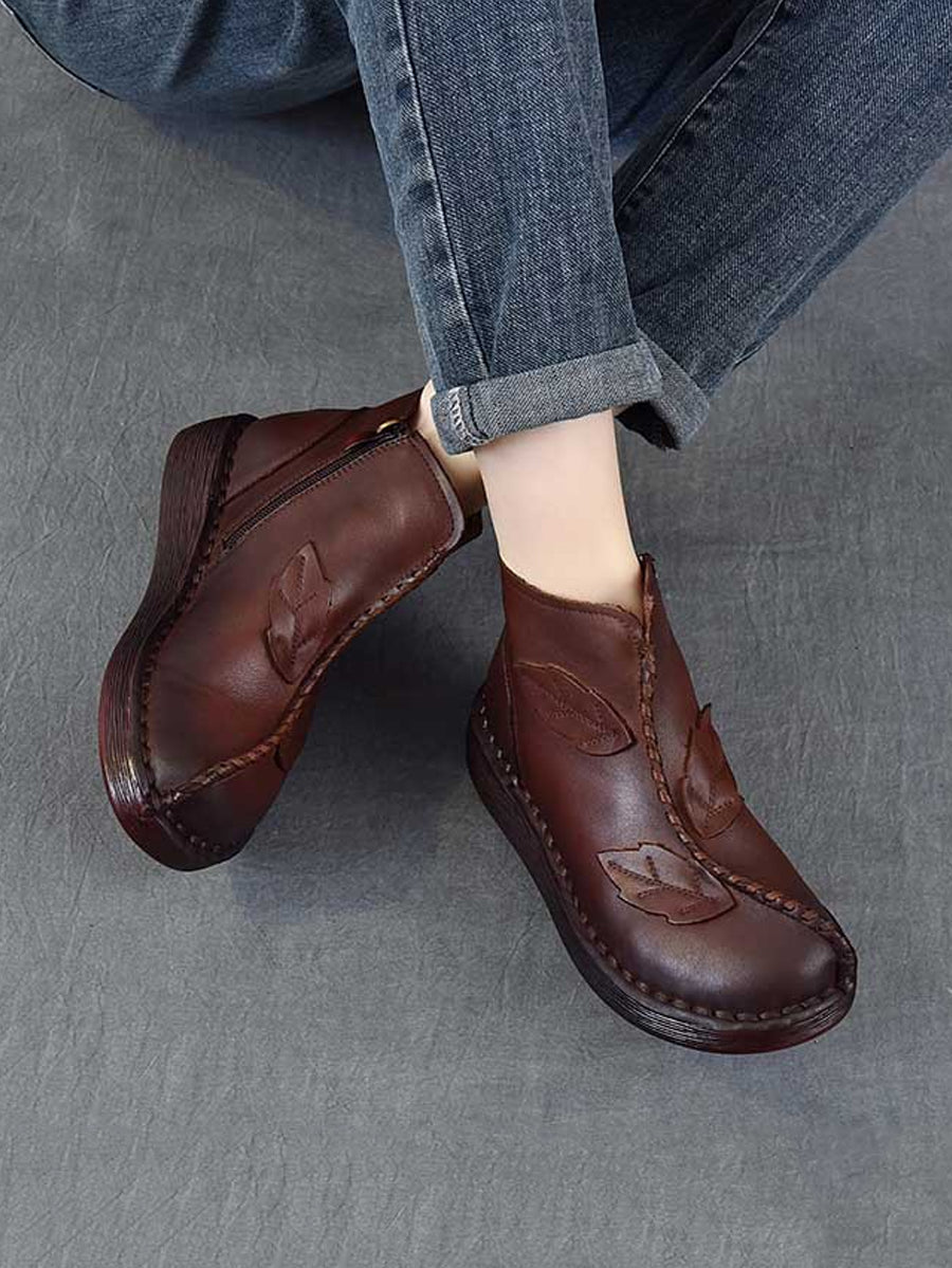 Women Winter Retro Leather Spliced Leather Ankle Boots