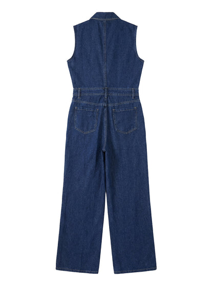 Loose Plus Size Buttoned Pockets Solid Color Split-Joint Stand Collar Jumpsuits