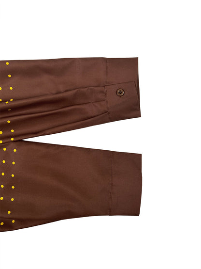 Long Sleeves Loose Buttoned Contrast Color Polka-Dot Split-Joint Lapel Blouses&Shirts Tops
