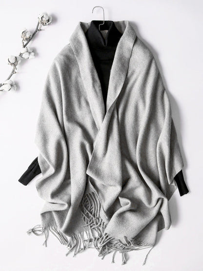 Keep Warm Solid Color Tasseled Shawl&Scarf