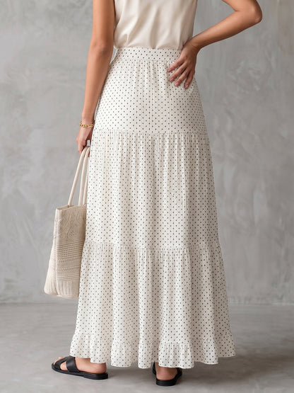 A-Line High Waisted Contrast Color Pleated Polka Dot Skirts Bottoms