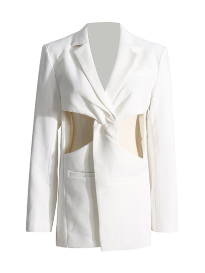 Long Sleeves Loose Hollow Knot Solid Color Notched Collar Blazer