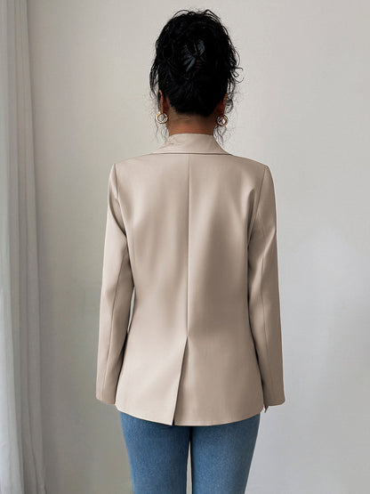 Long Sleeves Loose Buttoned Pockets Solid Color Notched Collar Blazer Outerwear