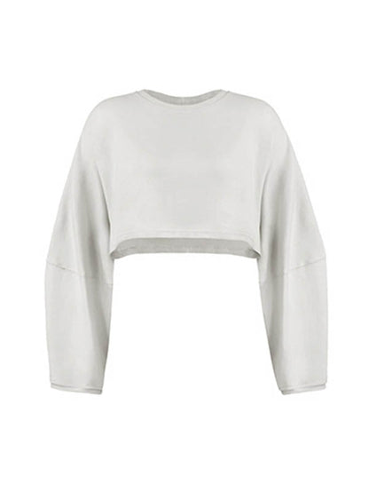 Long Sleeves Loose Solid Color Split-Joint Round-Neck Sweatshirt Tops