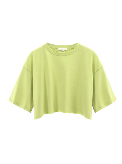 Loose Short Sleeves Solid Color Round-Neck T-Shirts Tops