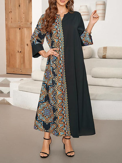 Loose Asymmetric Printed Maxi Dresses