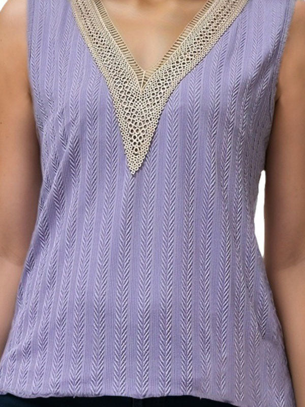 Loose Sleeveless Jacquard Split-Joint V-Neck Vest Top