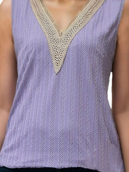 Loose Sleeveless Jacquard Split-Joint V-Neck Vest Top