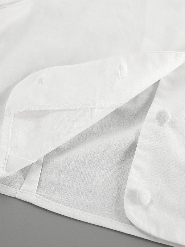 Solid Color Puff Sleeves Split-Joint Stand Collar Blouses + Pleated High Waisted Skirts Two Pieces Set