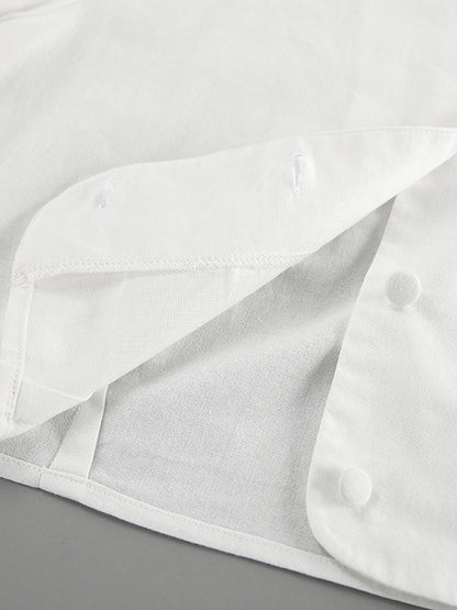 Solid Color Puff Sleeves Split-Joint Stand Collar Blouses + Pleated High Waisted Skirts Two Pieces Set