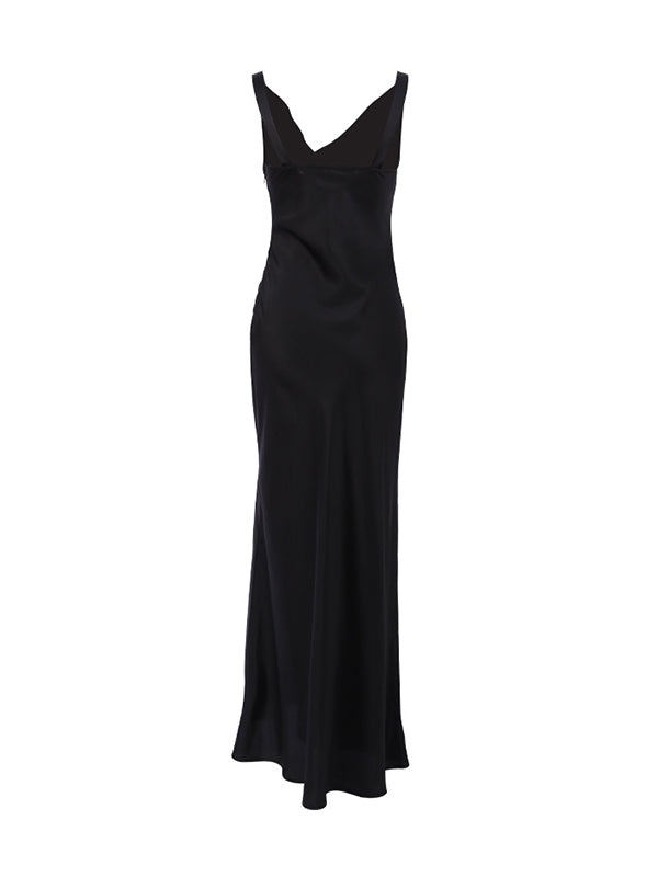 Bodycon High Waisted Solid Color V-Neck Maxi Dresses