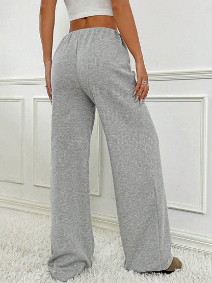 Elasticated Waist High Waisted Contrast Color Drawstring Split-Joint Striped Pants