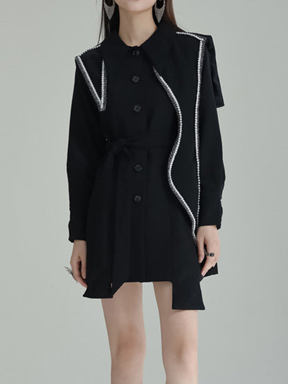 A-Line High Waisted Asymmetric Buttoned Lapel Mini Dresses
