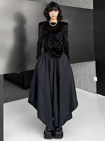 A-Line Elasticated Waist Asymmetric Drawstring Pleated Solid Color Skirts Bottoms