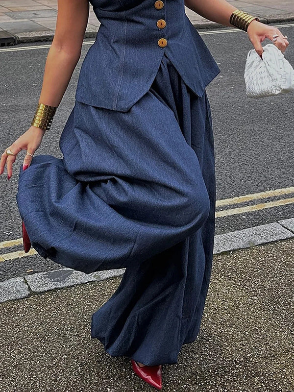 Harem Pants Loose Pleated Solid Color Jean Pants Bottoms