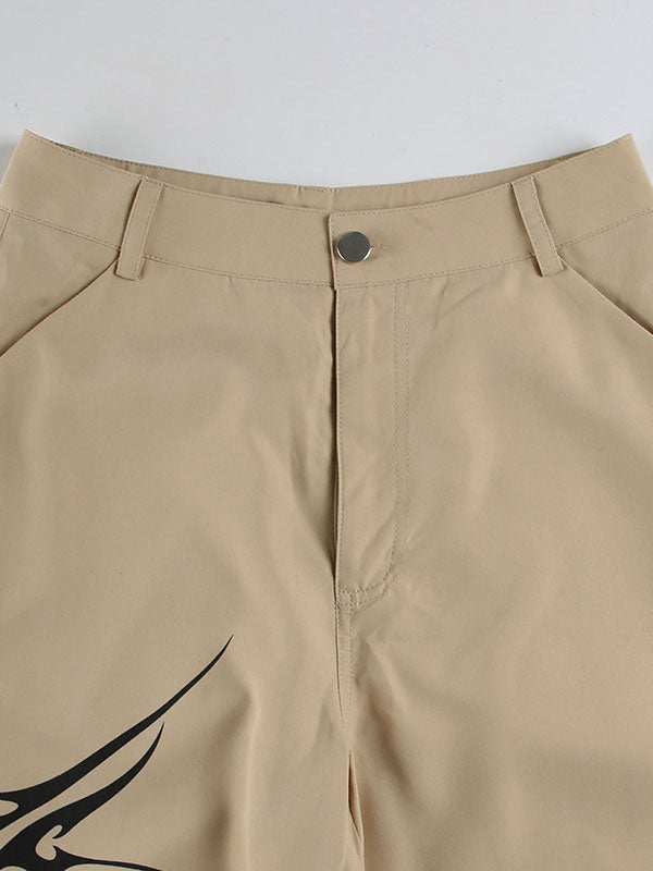 High Waisted Loose Asymmetric Printed Split-Joint Pants Trousers