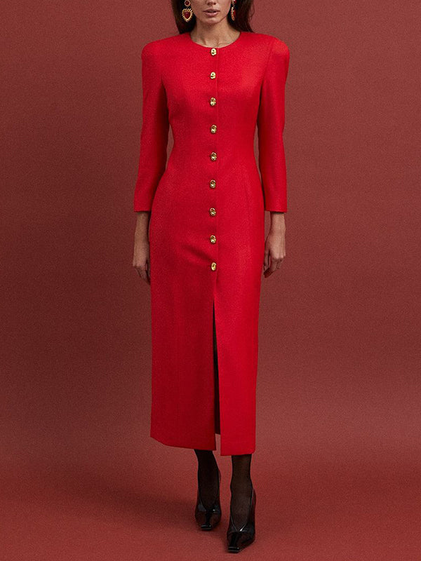 Bodycon Long Sleeves Buttoned Solid Color V-Neck Maxi Dresses Shirt Dress