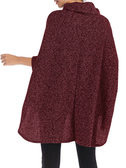 Batwing Sleeves High-Low Solid Color High Neck Knitwear Pullovers Sweater Tops